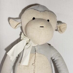 Pottery Barn Kids Plush Stuffed Cloth Monkey Linen Gray Nursery Baby/Child Gift